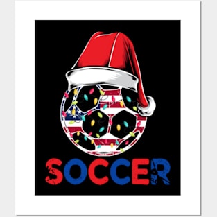 Soccer Christmas Ball Santa Hat Funny Sport Xmas Posters and Art